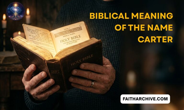 Biblical meaning of the name Carter with open Holy Bible and spiritual Christian background