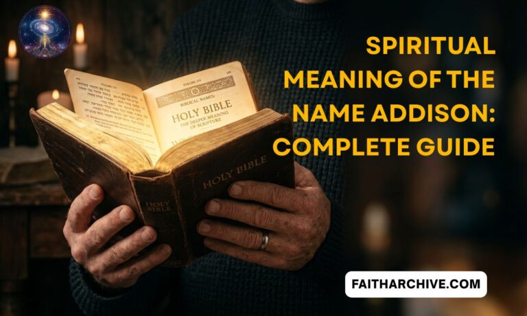spiritual meaning of the name Addison shown through an open Holy Bible with glowing pages and candles in the background