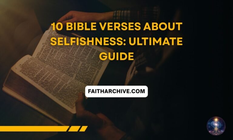 10 Bible verses about selfishness ultimate guide - open Bible with title text on dark background, FaithArchive.com