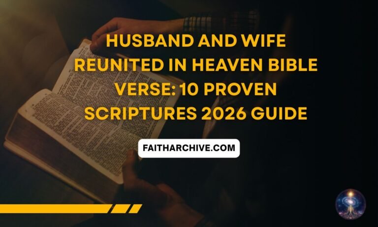 husband and wife reunited in heaven bible verse illustration with open Bible and sunrise