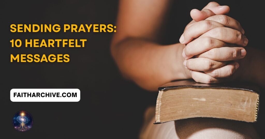 Current image: "Sending prayers with folded hands on a Bible representing faith, hope, and heartfelt prayer messages