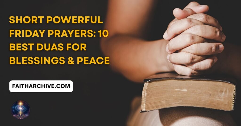 Current image: Short powerful Friday prayers – 10 best duas for blessings and peace, hands folded in prayer on a book