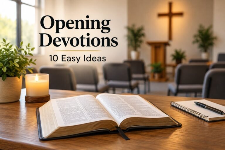 Opening devotions for church meetings with an open Bible and prayer setting