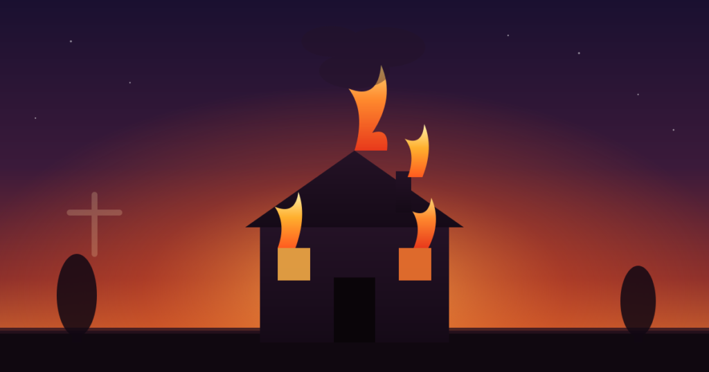 Current image: biblical meaning of dreams about a burning house illustration with flames and glowing sky