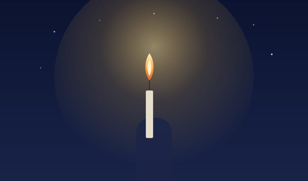 Current image: Biblical meaning of flickering lights shown through a single candle glowing in darkness